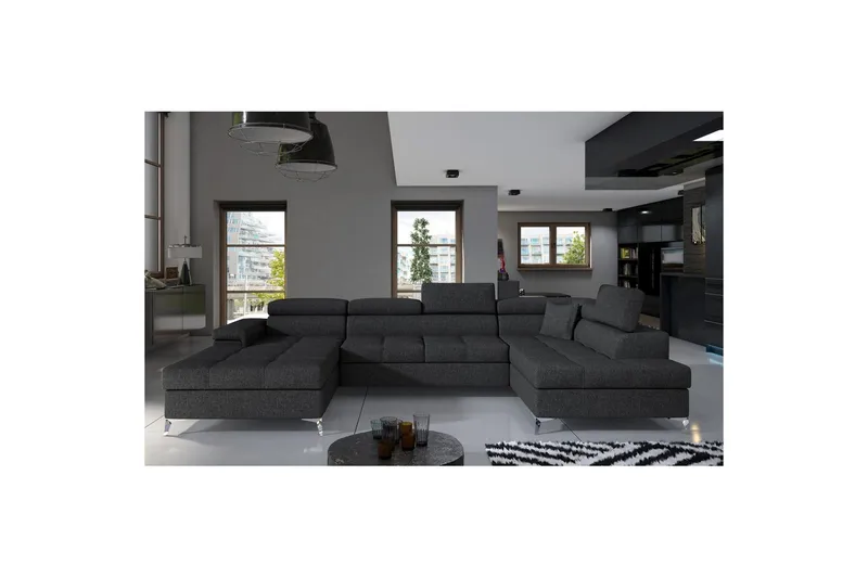 Divaani Eltap Eduardo 337x205x88 cm - Inari 96, tummanharmaa, Oikea - Huonekalut - Sohva - Vuodesohva