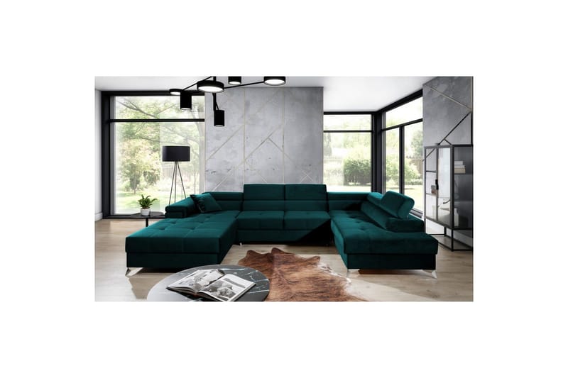 Divaani Eltap Eduardo 337x205x88 cm - Kronos 04, vihreä, Oikea - Huonekalut - Sohva - Vuodesohva