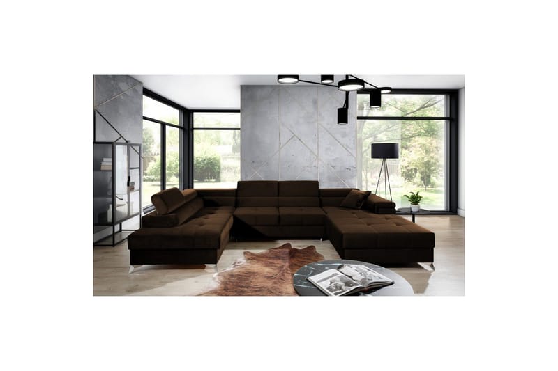 Divaani Eltap Eduardo 337x205x88 cm - Kronos 06, ruskea, Vasen - Huonekalut - Sohva - Vuodesohva