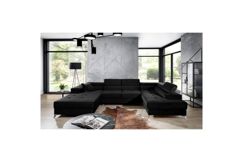 Divaani Eltap Eduardo 337x205x88 cm - Kronos 07, musta, Oikea - Huonekalut - Sohva - Vuodesohva