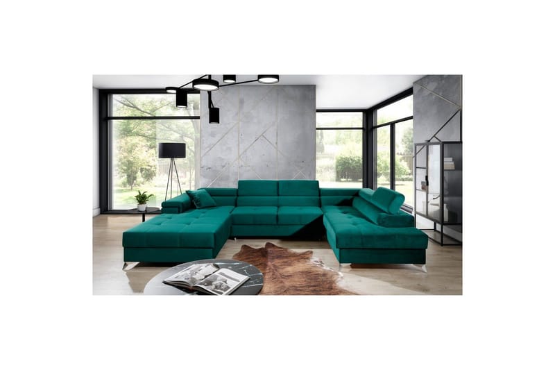 Divaani Eltap Eduardo 337x205x88 cm - Kronos 19, tummanvihreä, Oikea - Huonekalut - Sohva - Vuodesohva