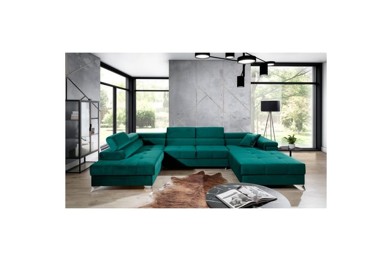 Divaani Eltap Eduardo 337x205x88 cm - Kronos 19, tummanvihreä, Vasen - Huonekalut - Sohva - Vuodesohva