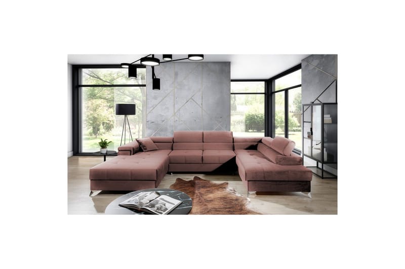 Divaani Eltap Eduardo 337x205x88 cm - Kronos 29, Vaaleanpunainen, Oikea - Huonekalut - Sohva - Vuodesohva