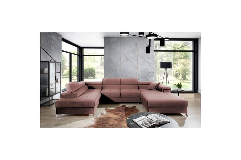 Divaani Eltap Eduardo 337x205x88 cm - Kronos 29, Vaaleanpunainen, Vasen - Huonekalut - Sohva - Vuodesohva
