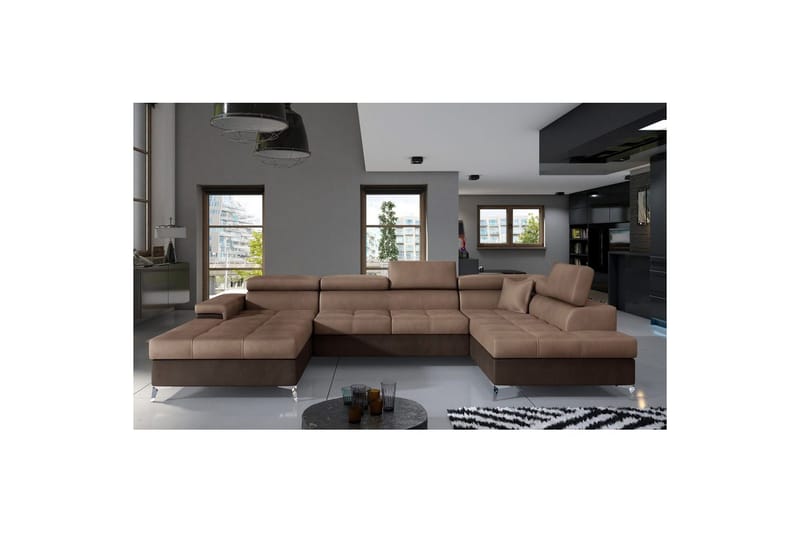 Divaani Eltap Eduardo 337x205x88 cm - Monoliitti 09, Monoliitti 29, tumma beige, ruskea, Oikea - Huonekalut - Sohva - Vuodesohva