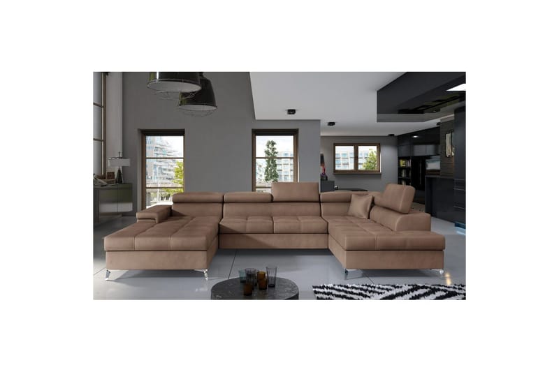 Divaani Eltap Eduardo 337x205x88 cm - Monoliitti 09, tumma beige, Oikea - Huonekalut - Sohva - Vuodesohva