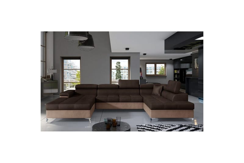 Divaani Eltap Eduardo 337x205x88 cm - Monoliitti 29, Monoliitti 09, ruskea, tumma beige, Oikea - Huonekalut - Sohva - Vuodesohva