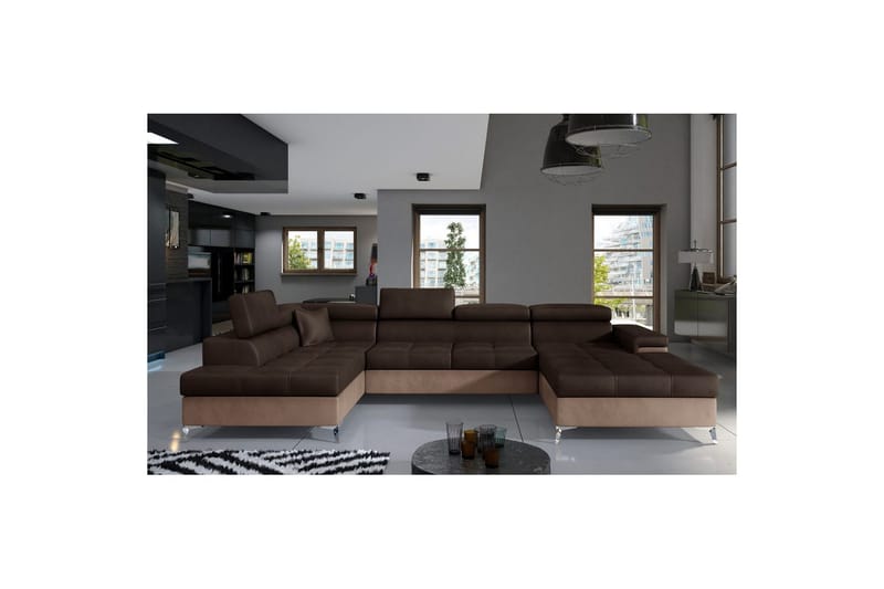 Divaani Eltap Eduardo 337x205x88 cm - Monoliitti 29, Monoliitti 09, ruskea, tumma beige, Vasen - Huonekalut - Sohva - Vuodesohva