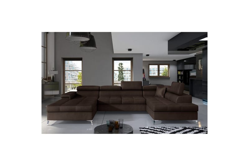 Divaani Eltap Eduardo 337x205x88 cm - Monoliitti 29, tummanruskea, Oikea - Huonekalut - Sohva - Vuodesohva