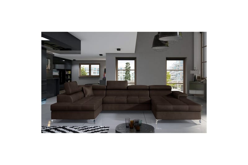 Divaani Eltap Eduardo 337x205x88 cm - Monoliitti 29, tummanruskea, Vasen - Huonekalut - Sohva - Vuodesohva