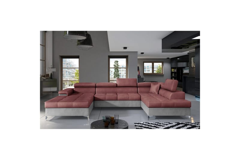 Divaani Eltap Eduardo 337x205x88 cm - Monolith 63, Monolith 84, vaaleanpunainen, vaaleanharmaa, Oikea - Huonekalut - Sohva - Vuodesohva