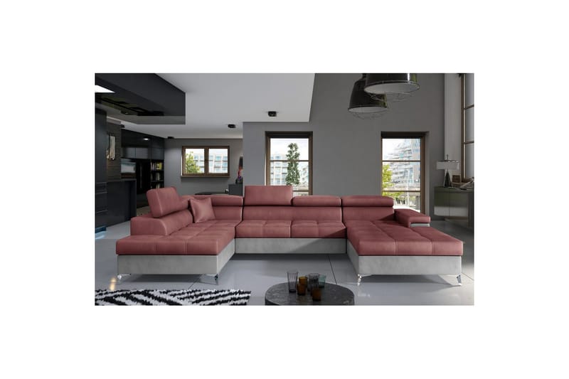 Divaani Eltap Eduardo 337x205x88 cm - Monolith 63, Monolith 84, vaaleanpunainen, vaaleanharmaa, Vasen - Huonekalut - Sohva - Vuodesohva