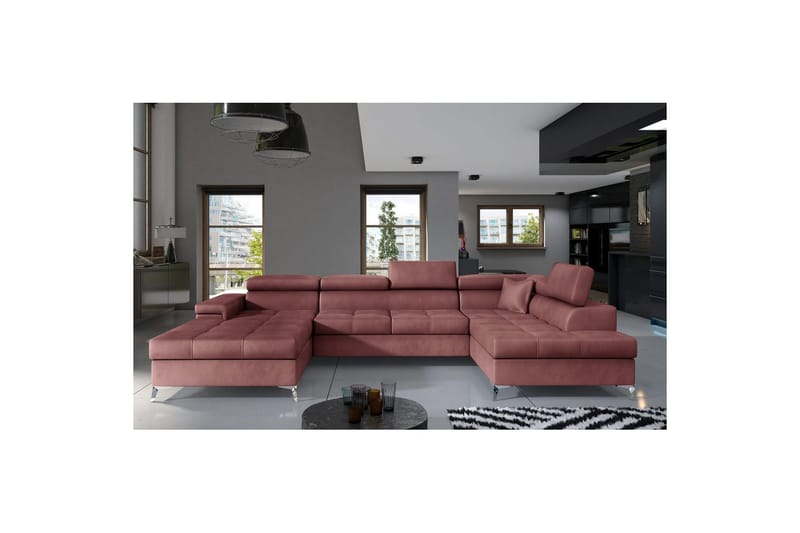 Divaani Eltap Eduardo 337x205x88 cm - Monolith 63, vaaleanpunainen, Oikea - Huonekalut - Sohva - Vuodesohva