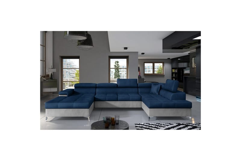 Divaani Eltap Eduardo 337x205x88 cm - Monolith 77, Monolith 84, sininen, vaaleanharmaa, Oikea - Huonekalut - Sohva - Vuodesohva