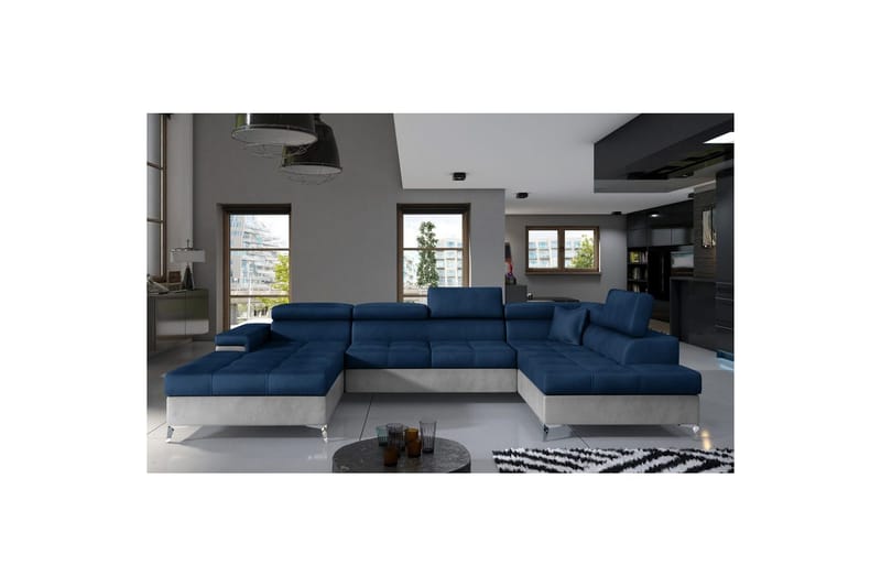 Divaani Eltap Eduardo 337x205x88 cm - Monolith 77, Monolith 84, sininen, vaaleanharmaa, Oikea - Huonekalut - Sohva - Vuodesohva