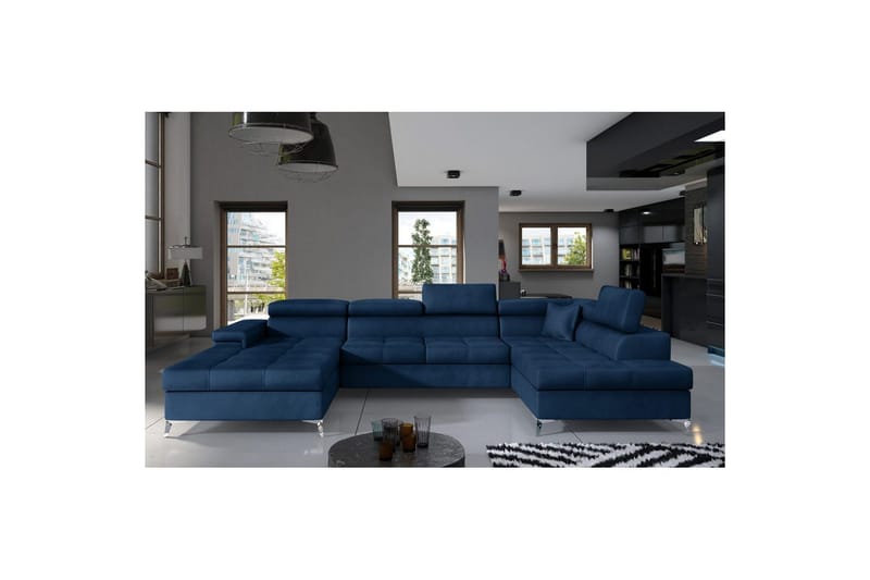 Divaani Eltap Eduardo 337x205x88 cm - Monolith 77, sininen, Oikea - Huonekalut - Sohva - Vuodesohva