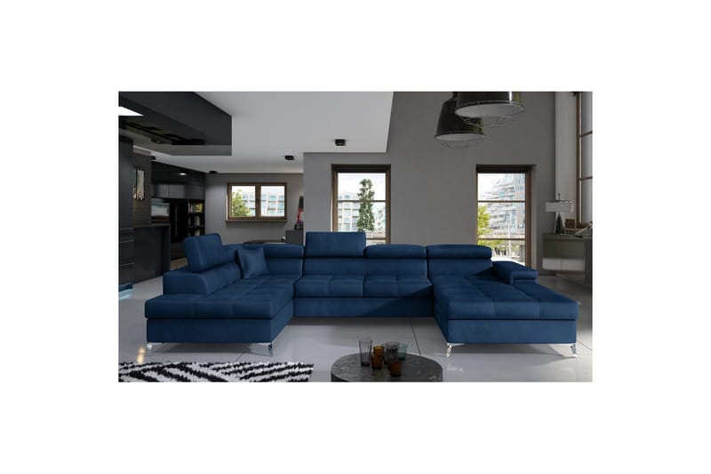Divaani Eltap Eduardo 337x205x88 cm - Monolith 77, sininen, Vasen - Huonekalut - Sohva - Vuodesohva