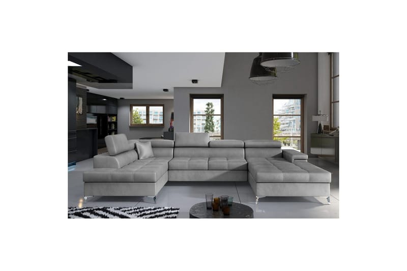 Divaani Eltap Eduardo 337x205x88 cm - Monolith 84, vaaleanharmaa, Vasen - Huonekalut - Sohva - Vuodesohva