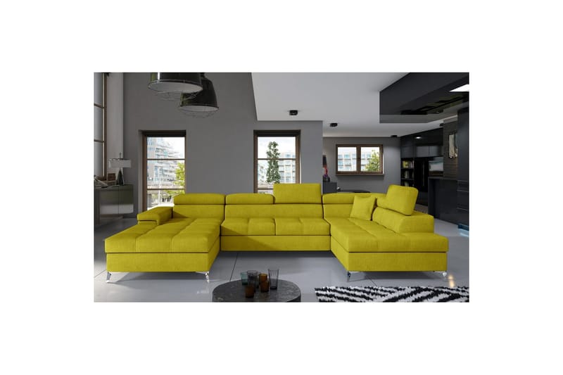 Divaani Eltap Eduardo 337x205x88 cm - Omega 68, Keltainen, Oikea - Huonekalut - Sohva - Vuodesohva