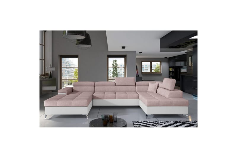Divaani Eltap Eduardo 337x205x88 cm, Omega 91, Soft 17, Vaaleanpunainen, Valkoinen, Oikea
