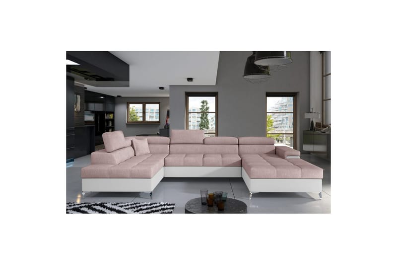 Divaani Eltap Eduardo 337x205x88 cm - Omega 91, Soft 17, Vaaleanpunainen, Valkoinen, Vasen - Huonekalut - Sohva - Vuodesohva