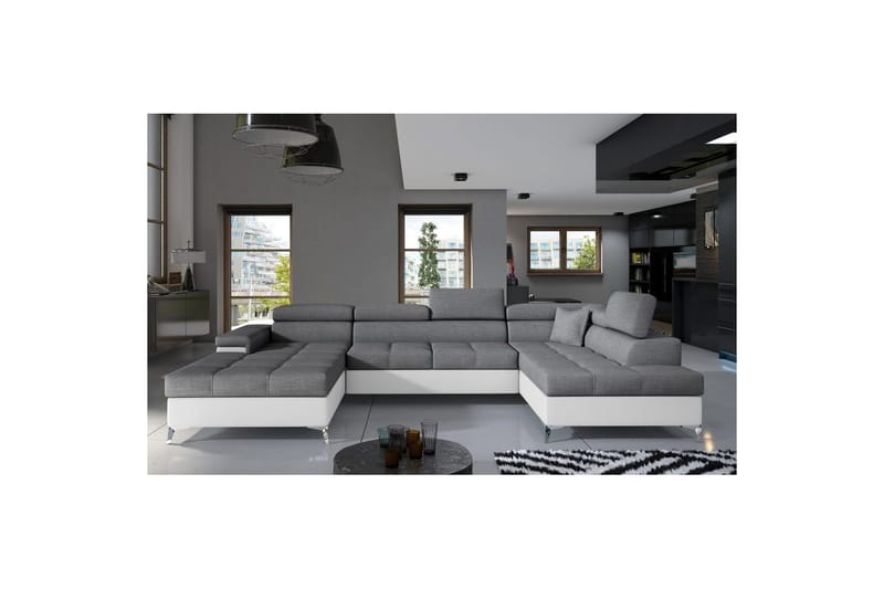 Divaani Eltap Eduardo 337x205x88 cm, Sawana 05, Soft 17, Harmaa, Valkoinen, Oikea