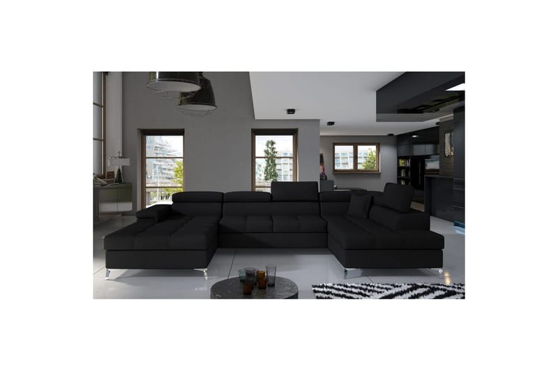 Divaani Eltap Eduardo 337x205x88 cm - Sawana 14, Musta, Oikea - Huonekalut - Sohva - Vuodesohva