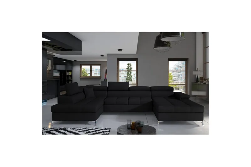 Divaani Eltap Eduardo 337x205x88 cm - Sawana 14, Musta, Vasen - Huonekalut - Sohva - Vuodesohva