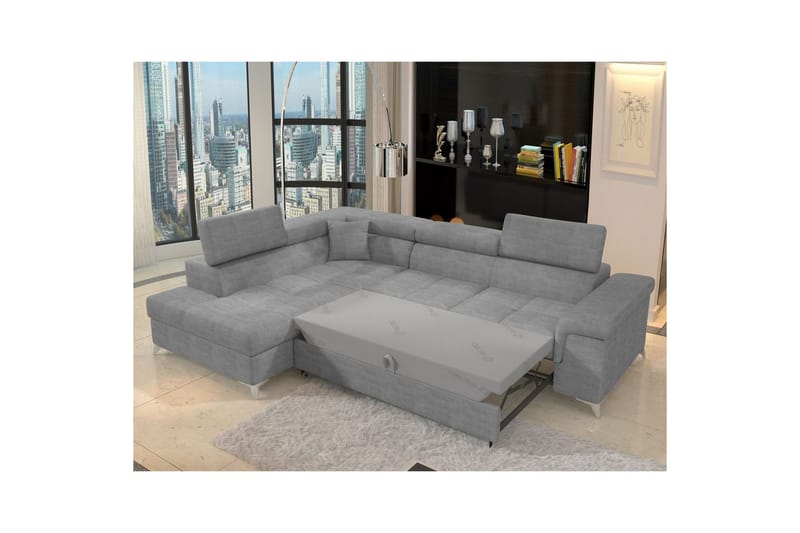 Divaani Eltap Eridano 275x202x88 cm - Manhattan 03, Vaaleanharmaa, Vasen - Huonekalut - Sohva - Vuodesohva