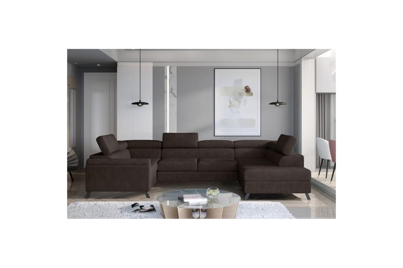 Divaani Eltap Escada 336x200x92 cm - Dora 28, Tummanruskea, Oikea - Huonekalut - Sohva - Vuodesohva