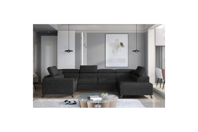 Divaani Eltap Escada 336x200x92 cm - Dora 96, Musta, Oikea - Huonekalut - Sohva - Vuodesohva