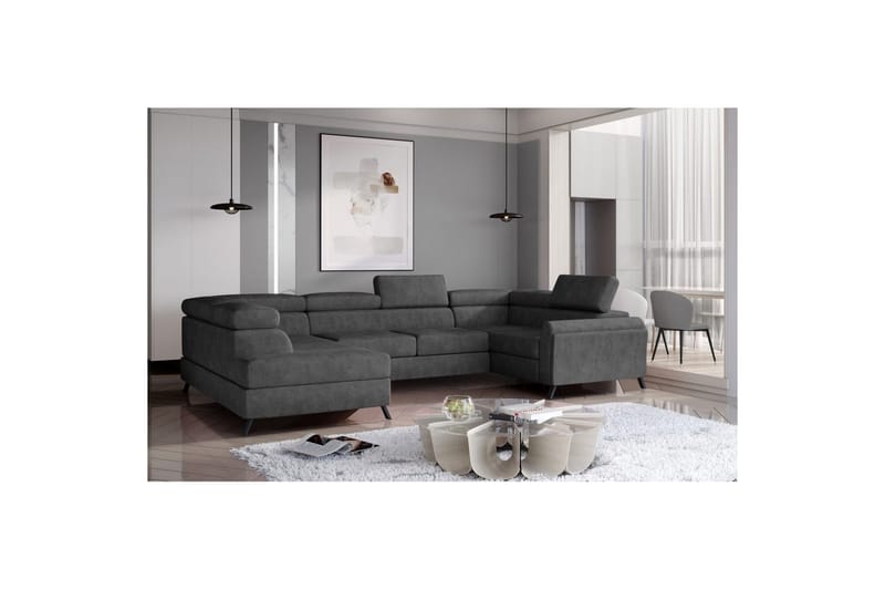 Divaani Eltap Escada 336x200x92 cm - Dora 96, Musta, Vasen - Huonekalut - Sohva - Vuodesohva