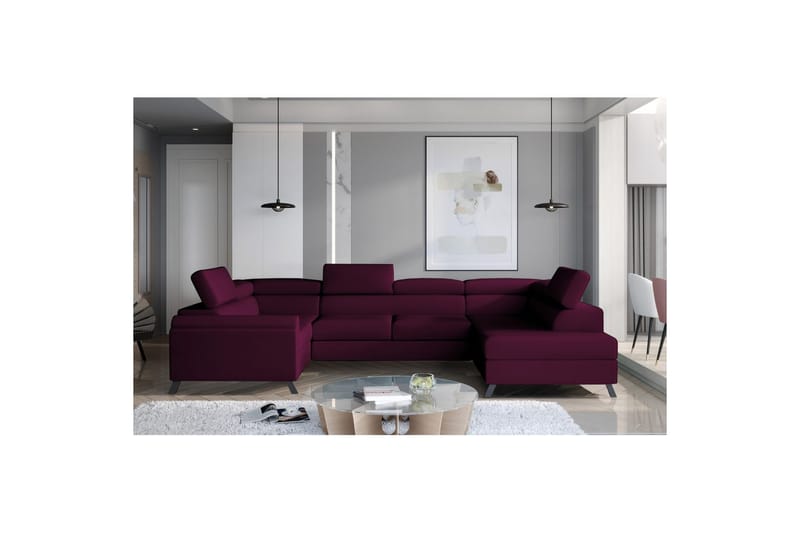 Divaani Eltap Escada 336x200x92 cm - Mat Velvet 68, Punainen, Oikea - Huonekalut - Sohva - Vuodesohva