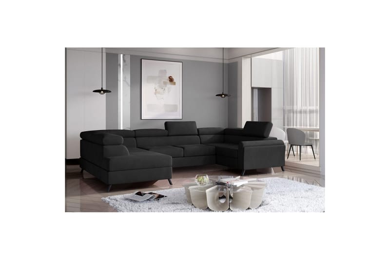 Divaani Eltap Escada 336x200x92 cm - Matta sametti 99, sininen, Vasen - Huonekalut - Sohva - Vuodesohva