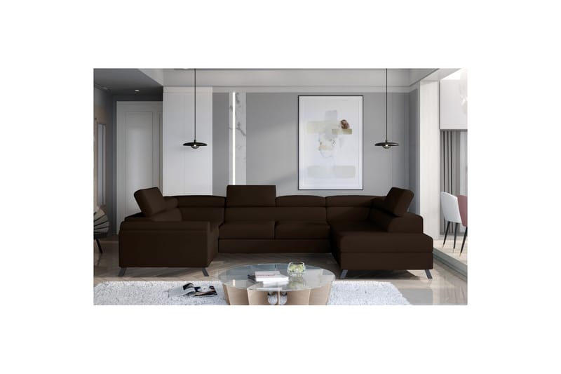 Divaani Eltap Escada 336x200x92 cm - Monoliitti 29, tummanruskea, Oikea - Huonekalut - Sohva - Vuodesohva