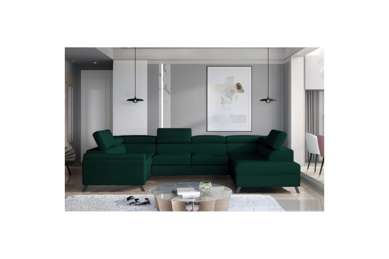 Divaani Eltap Escada 336x200x92 cm - Monolith 37, vihreä, Oikea - Huonekalut - Sohva - Vuodesohva