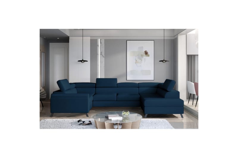 Divaani Eltap Escada 336x200x92 cm - Monolith 77, sininen, Oikea - Huonekalut - Sohva - Vuodesohva