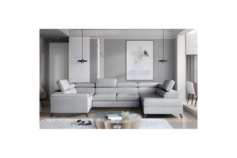 Divaani Eltap Escada 336x200x92 cm - Monolith 84, vaaleanharmaa, Oikea - Huonekalut - Sohva - Vuodesohva