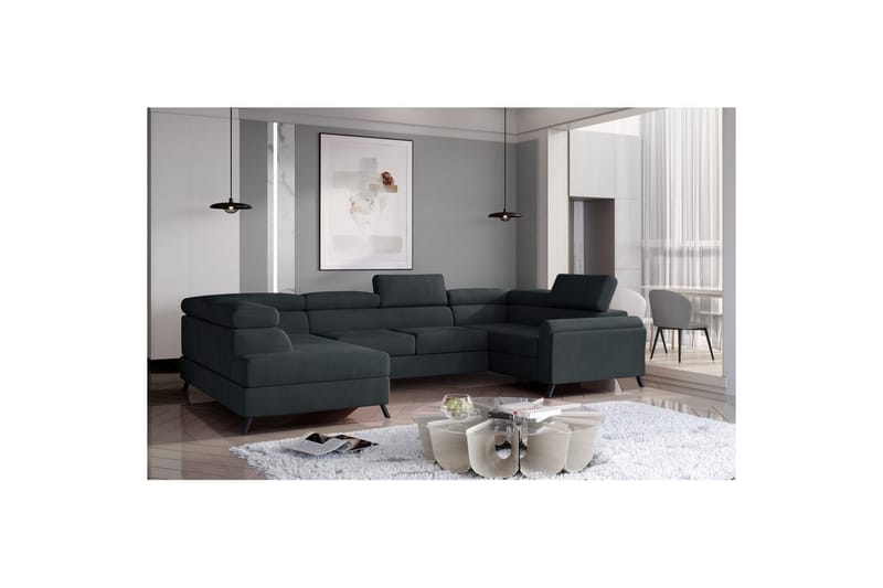 Divaani Eltap Escada 336x200x92 cm - Monolith 97, Tummanharmaa, Vasen - Huonekalut - Sohva - Vuodesohva