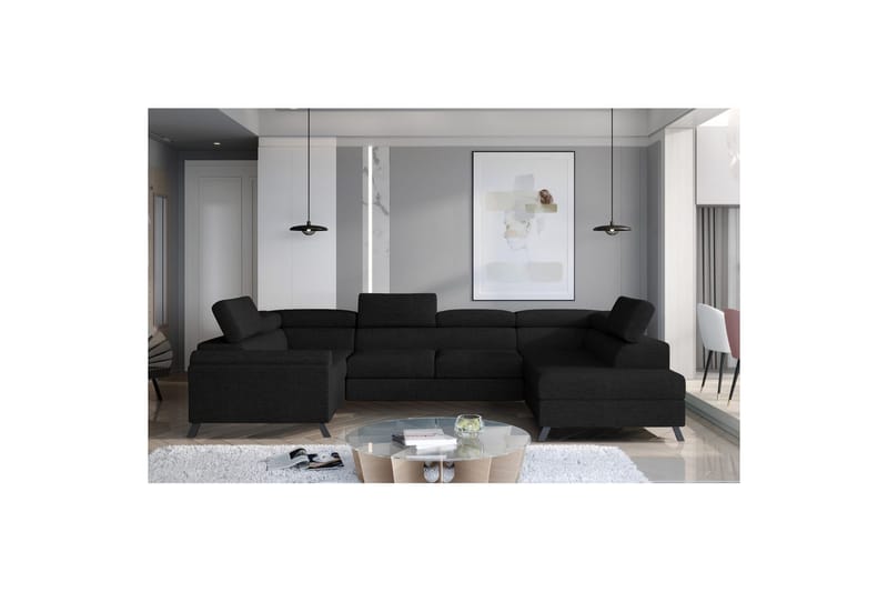 Divaani Eltap Escada 336x200x92 cm - Sawana 14, Musta, Oikea - Huonekalut - Sohva - Vuodesohva