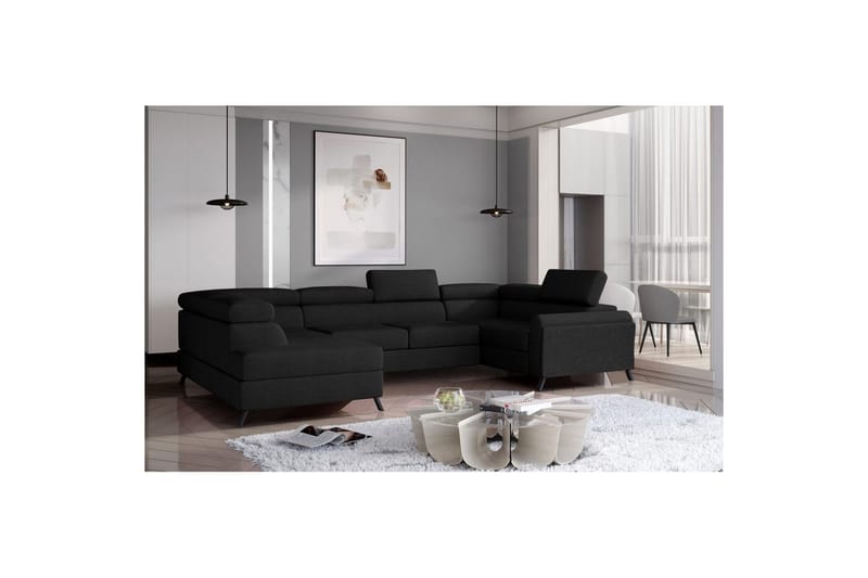 Divaani Eltap Escada 336x200x92 cm - Sawana 14, Musta, Vasen - Huonekalut - Sohva - Vuodesohva