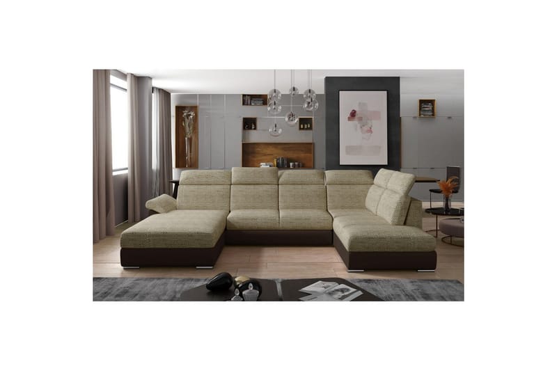 Divaani Eltap Evanell 336x211x102 cm - Berlin 03, Pehmeä 66, Beige, Tummanruskea, Vasen - Huonekalut - Sohva - Vuodesohva