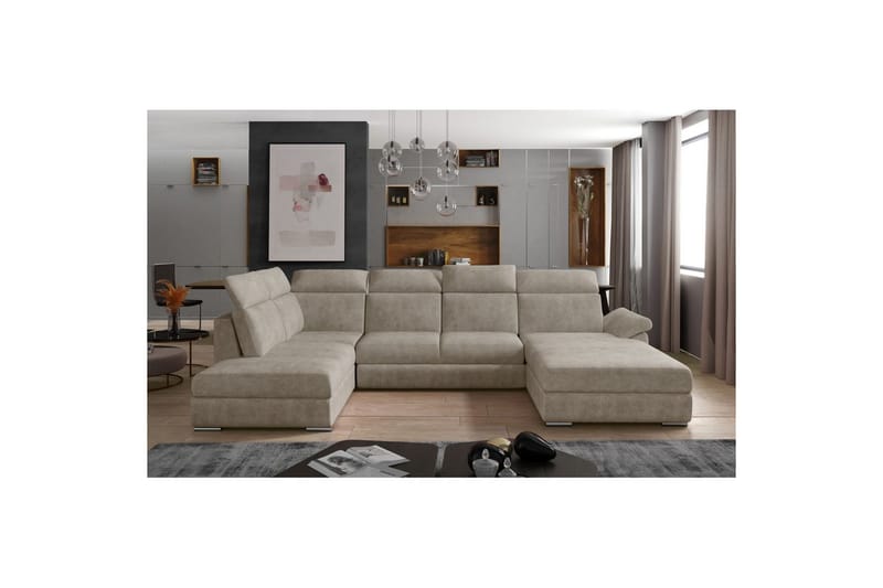 Divaani Eltap Evanell 336x211x102 cm - Dora 21, Beige, Oikea - Huonekalut - Sohva - Vuodesohva