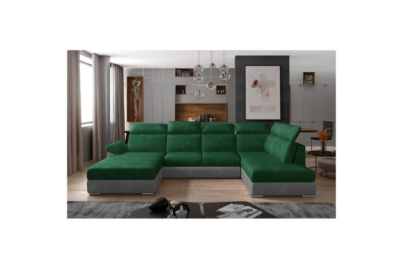 Divaani Eltap Evanell 336x211x102 cm - Kronos 19, Paros 05, Tummanvihreä, Vaaleanharmaa, Vasen - Huonekalut - Sohva - Vuodesohva