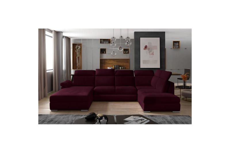 Divaani Eltap Evanell 336x211x102 cm - Mat Velvet 68, Punainen, Vasen - Huonekalut - Sohva - Vuodesohva