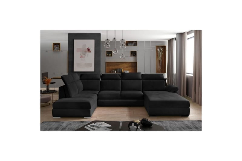 Divaani Eltap Evanell 336x211x102 cm - Matta sametti 99, sininen, Oikea - Huonekalut - Sohva - Vuodesohva