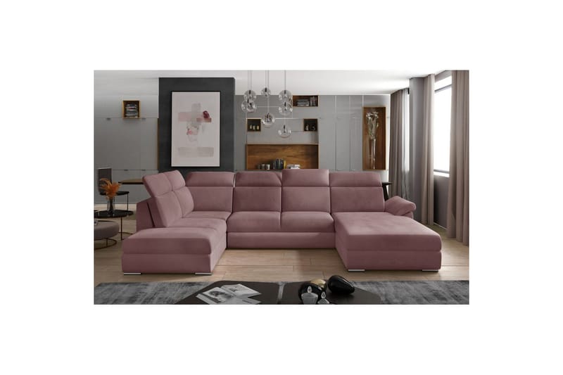 Divaani Eltap Evanell 336x211x102 cm - Monolith 63, vaaleanpunainen, Oikea - Huonekalut - Sohva - Vuodesohva