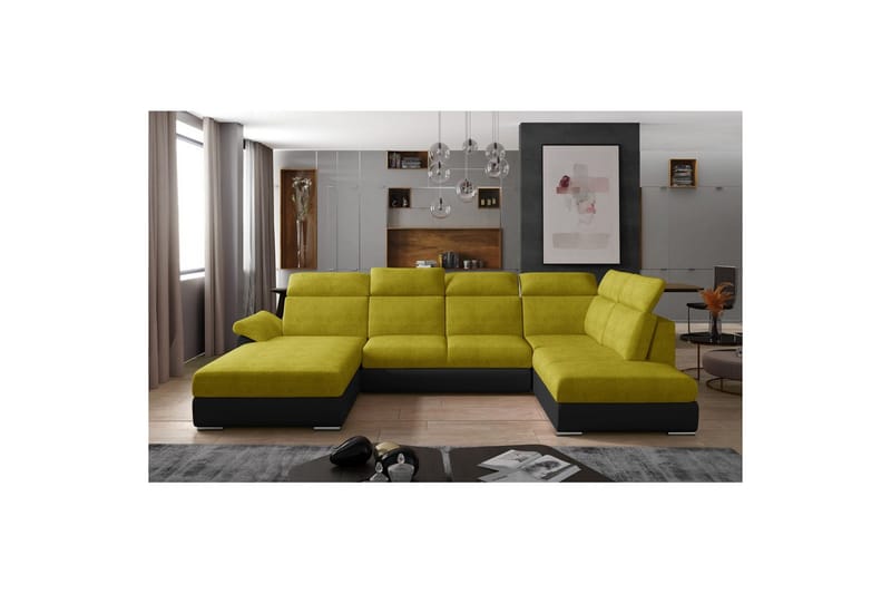 Divaani Eltap Evanell 336x211x102 cm - Omega 68, Soft 11, Keltainen, Musta, Vasen - Huonekalut - Sohva - Vuodesohva