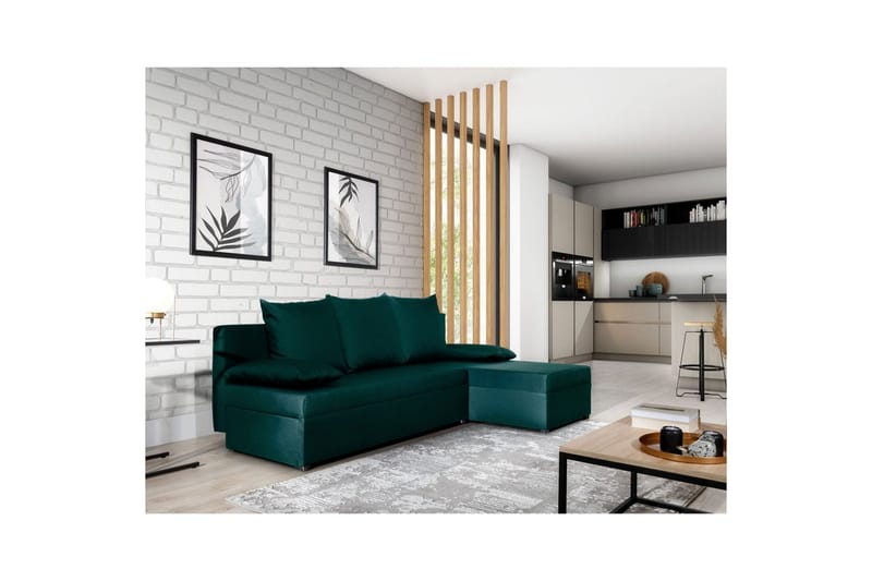 Divaani Eltap Gino 201x143x90 cm - Nube 35, Vihreä - Huonekalut - Sohva - Vuodesohva