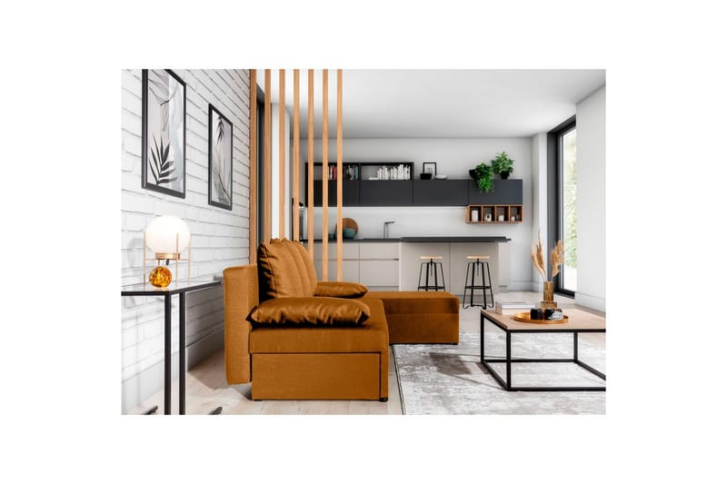 Divaani Eltap Gino 201x143x90 cm - Nube 45, Keltainen - Huonekalut - Sohva - Vuodesohva